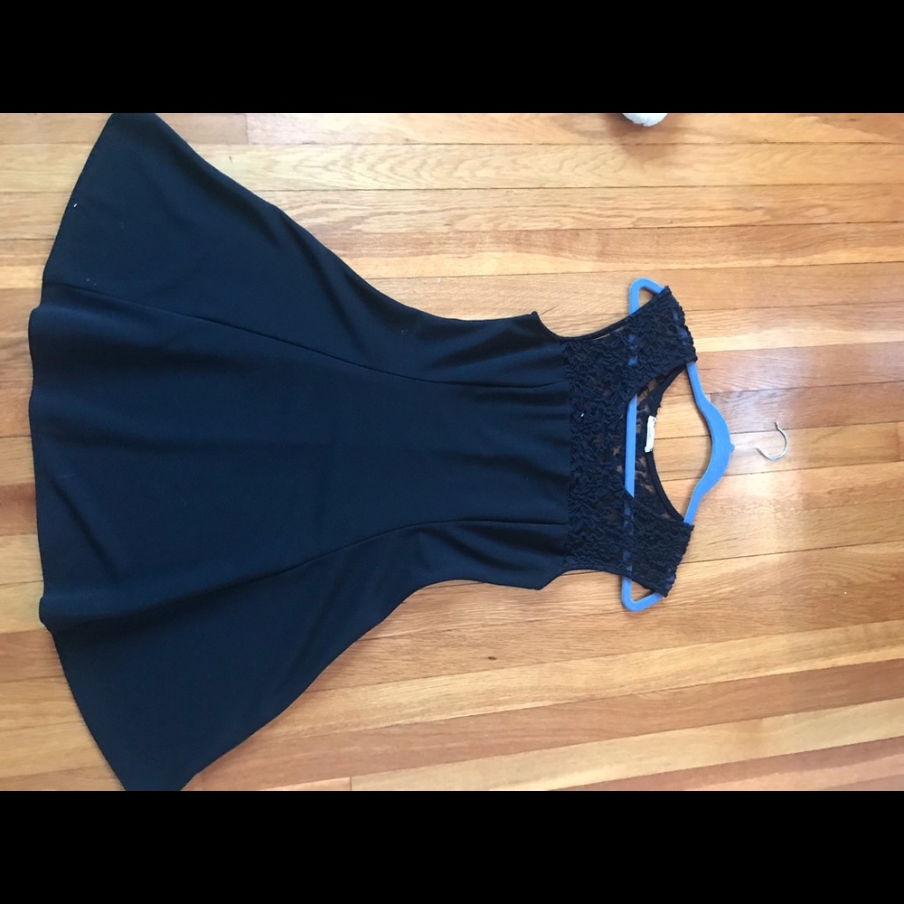 Black mini dress with lace collar
